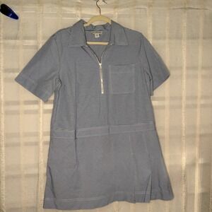 ALIGNE Gingham Mini Dress Womens 8 Blue White Excellent Half Zip Short Sleeve